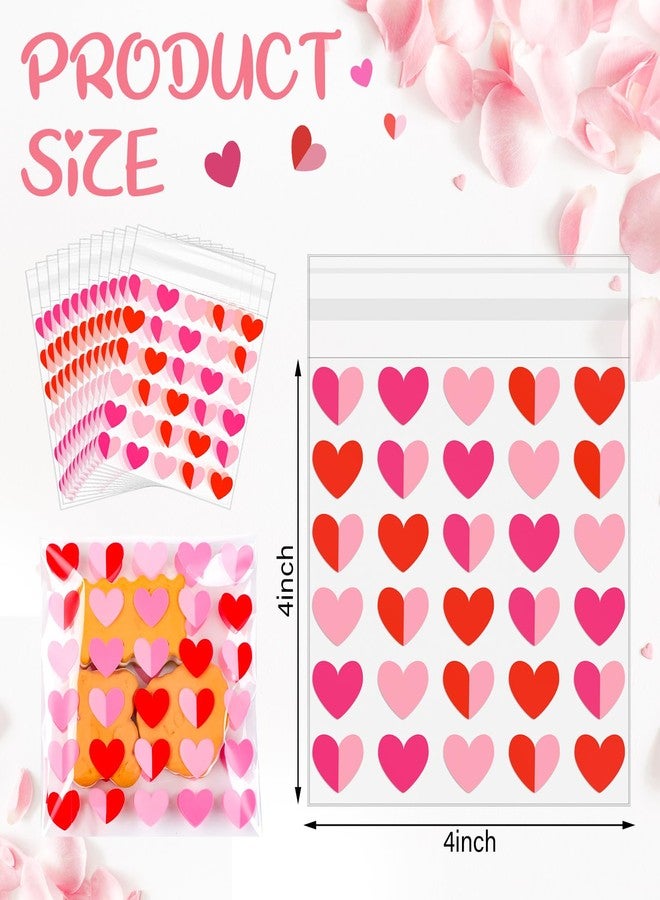 Supervitae 200 Pcs Valentines Cellophane Cookie Bags Bulk 4 x 4 Inch Heart Cellophane Bags Self Adhesive Clear Treat Goodie Gift for Valentine's Day Party Supplies Snacks Bakery Cookie Packaging - Image 2
